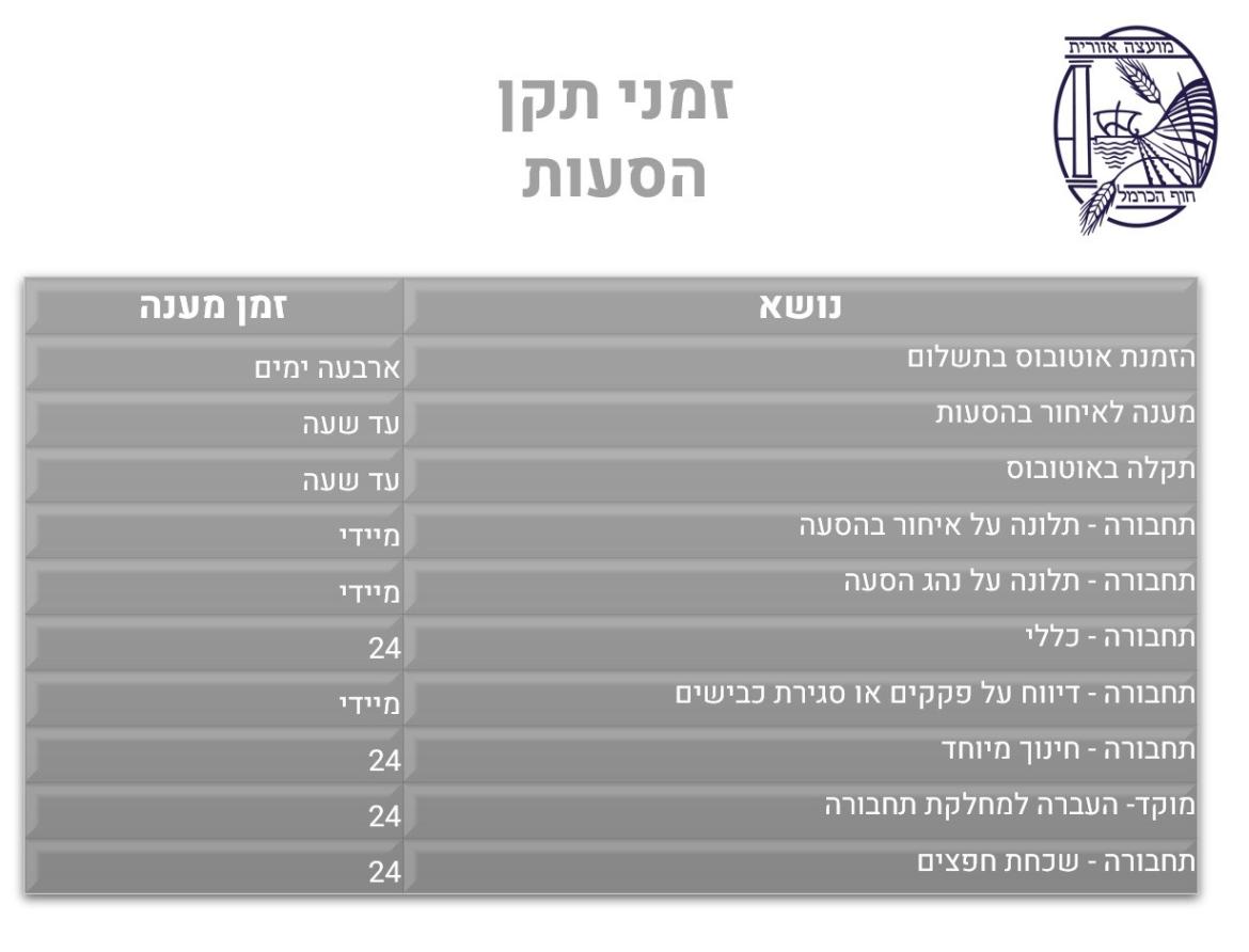 זמני תקן הסעות